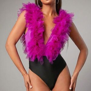 SHEIN Purple and Black Ruffle Bodysuit